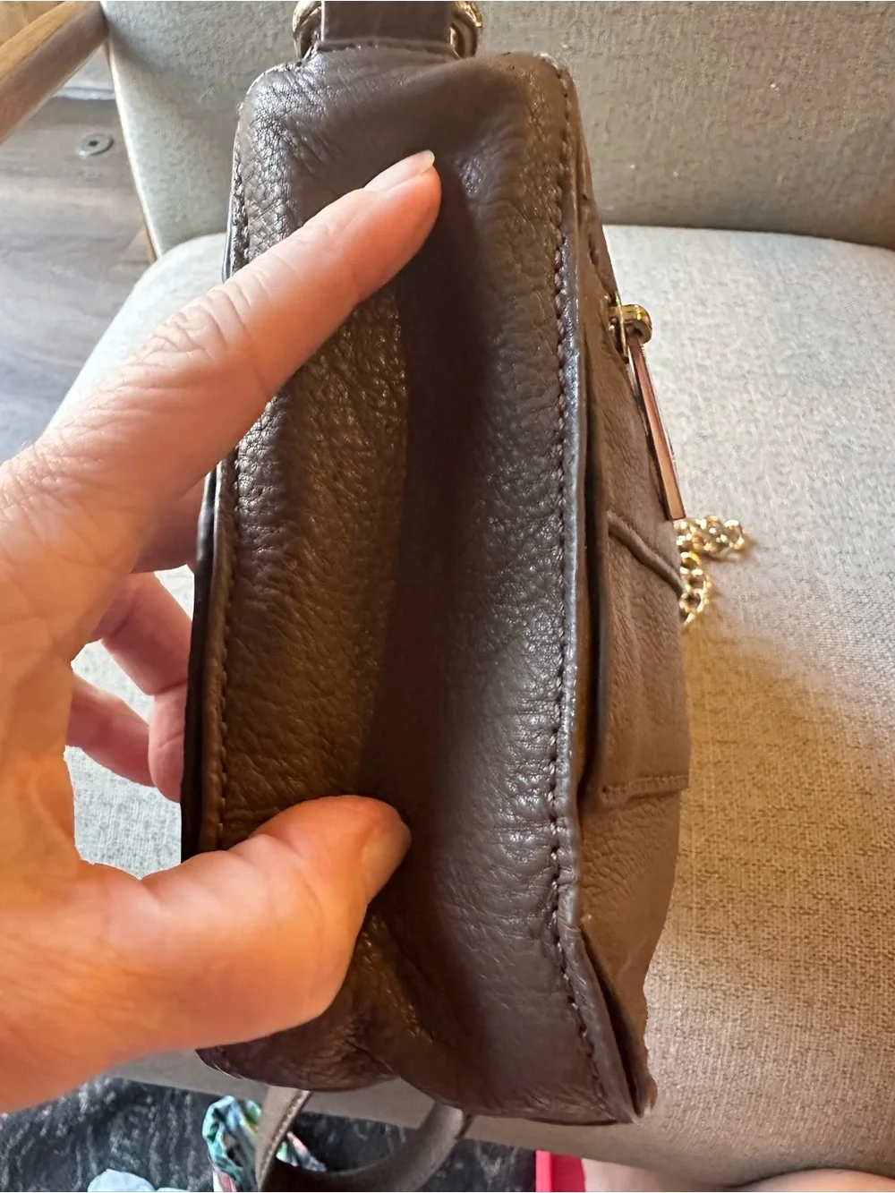 Kelsi Dagger Brown Leather Crossbody Bag with Gold Stud Accents and Chain Strap